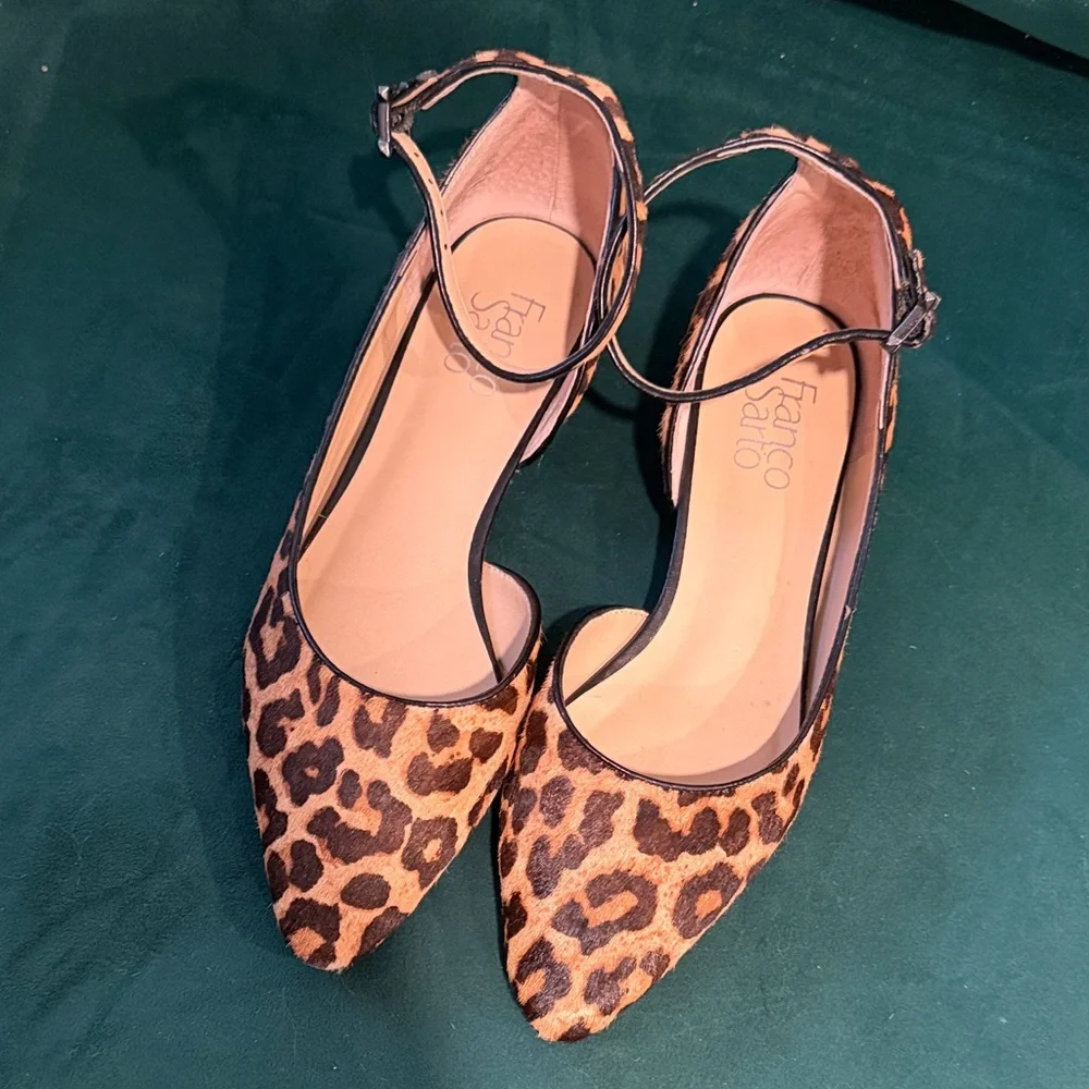 Franco Sarto Animal Print Flats with Ankle Strap - Picture 1 of 5